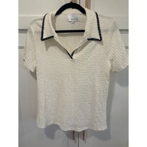 FRNZY Textured Polo Shirt Cream Collared Short Sleeve Women XL casual fairy boho